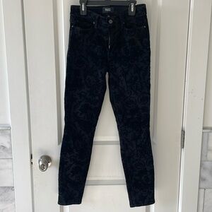 Black, ankle length printed pants by Paige.